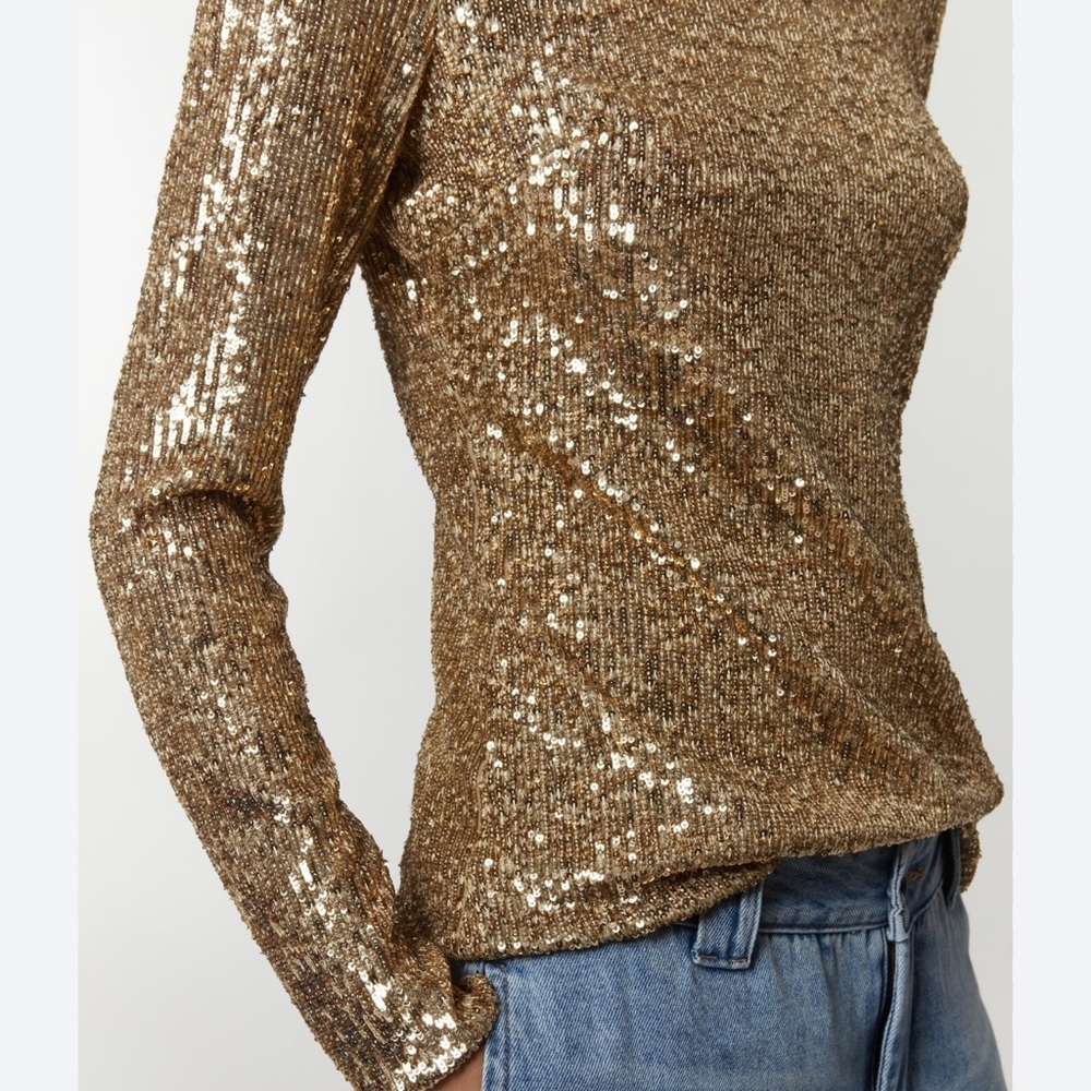 Saintart Women’s Long Sleeve Top Gold Sequin size Small
